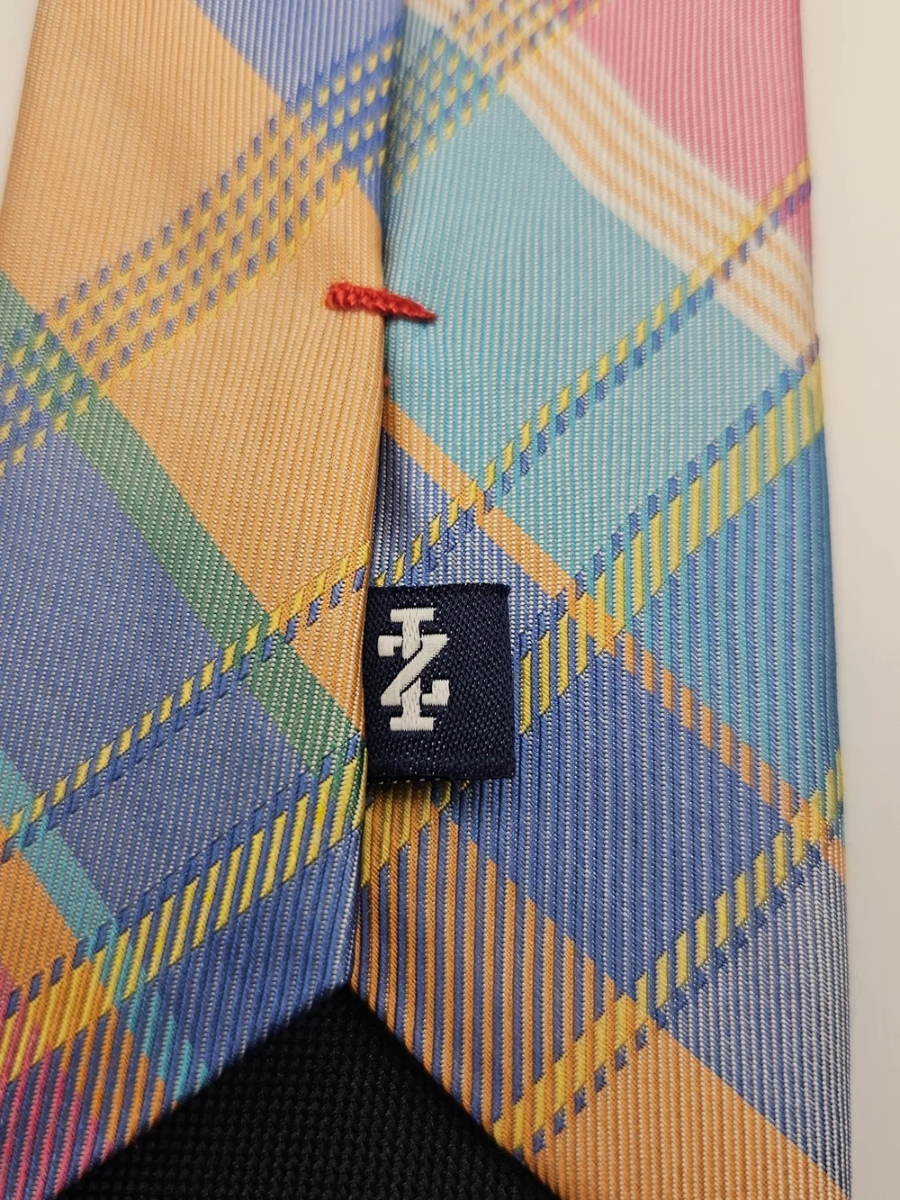 Izod Plaid Multicolor Men's Necktie - Blue, Pink & Orange #4139